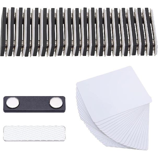 DIY Name Badges, Wisdompro 10 Set White Printable Blank PVC Badges (3.38 x 2.13 Inch) with Magnetic Name Tag for Jacket, Lapel,or Shirt - No Holes in