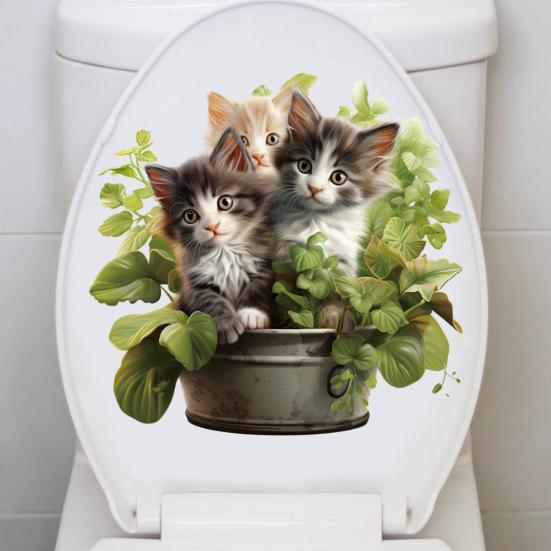 Наклейка на унитаз, зеленое растение, кошачий узор, наклейка на крышку унитаза, элегантная наклейка на стену для украшения домашней ванной комнаты