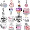 New S925 Sterling Silver Happy Birthday Cake Hot Air Balloon Charms Beads Fit Original  Bracelet DIY Fashion Woman Jewelry