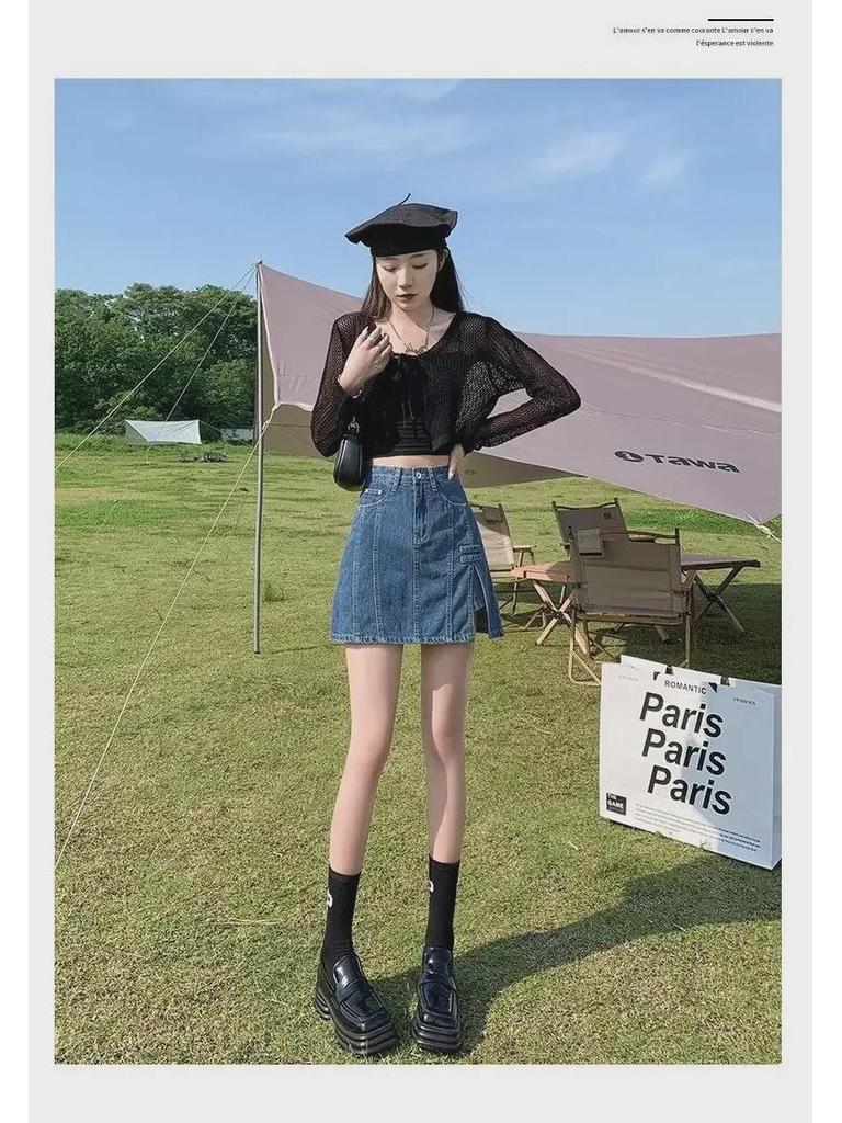 Юбка-трапеция из денима с высокой талией для женщин - Коллекция весна/осень 2024 года