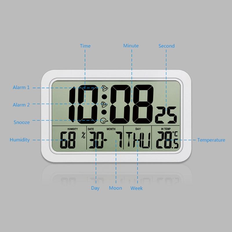 Alarm Clock Digital Wall Clocks with Date Week Indoor Temperature & Humidity Battery Operated Small Desk Clock
