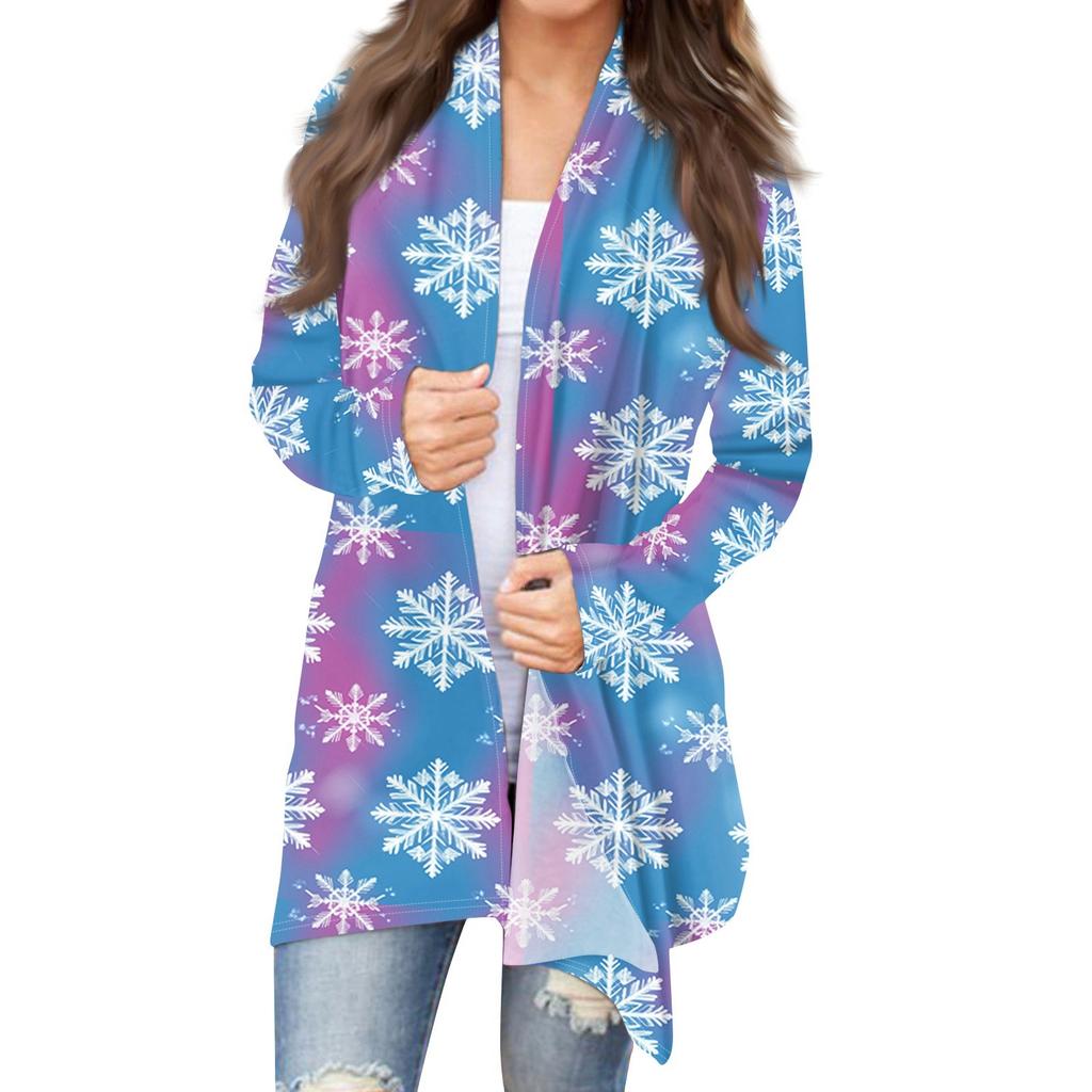 Women's Fashion Christmas Print Jacket Long Sleeve Casual Cardigan Coat