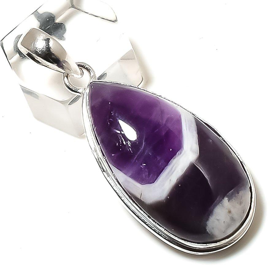 Chevron Amethyst Gemstone 925 Sterling Silver Jewelry Pendant 1.89" M4w64