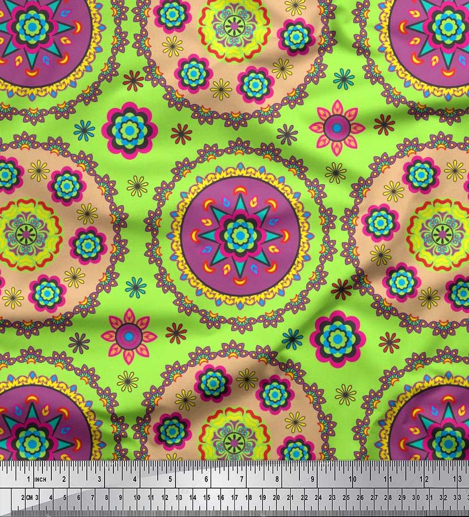 Soimoi Японский креп-атласная ткань с цветочным принтом Мандалы, швейная ткань, метр 42 дюйма
