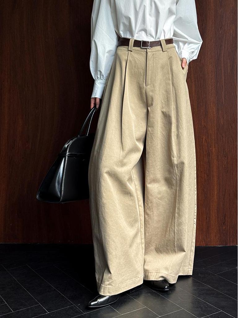 Ju Zhi Early Autumn Plaid Wool Wide-Leg Retro Houndstooth Pants