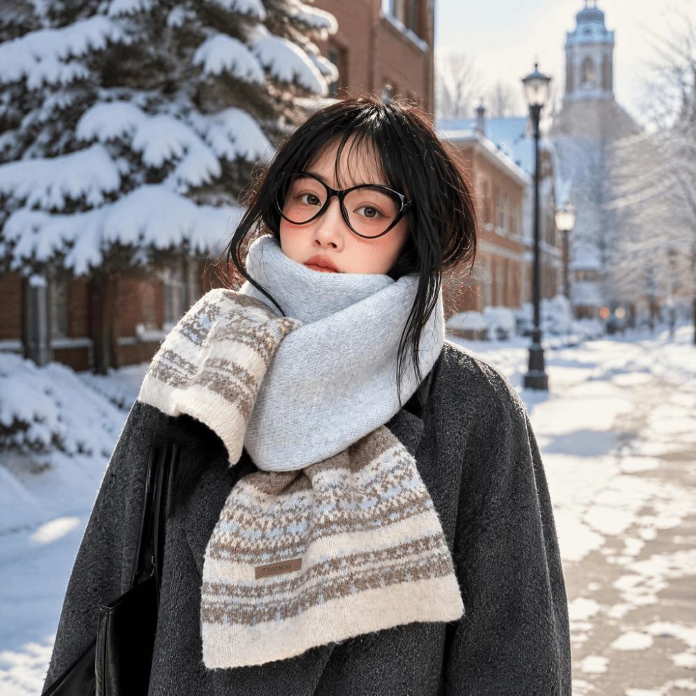 Vintage Design Warm Neck Scarf Fair Isle Pattern Women's Scarf Winter Scarf Autumn Winter Season