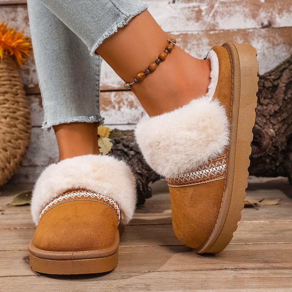 Fashion Women Slippers 2025 New Comfort Fur Platform Slippers Winter Warm Cotton Shoes Woman Fashion Fluffy House Slippers Slides Women