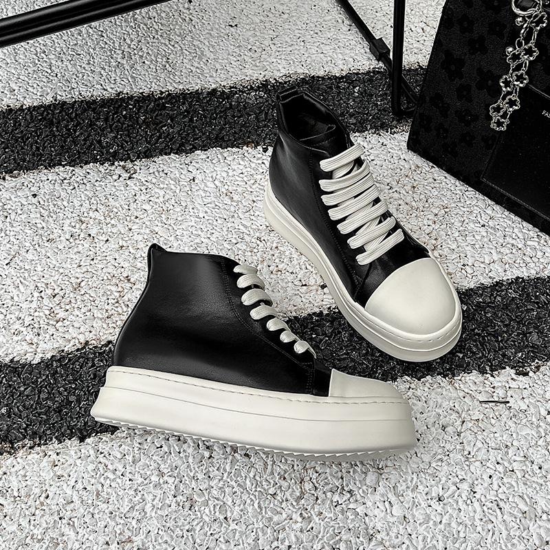 Fashion Street Style Ankle Boots for Men Genuine Leather High Top Shoes Fashion Brand Motorcycle Boots Thick Bottom  Male Walking Shoes
