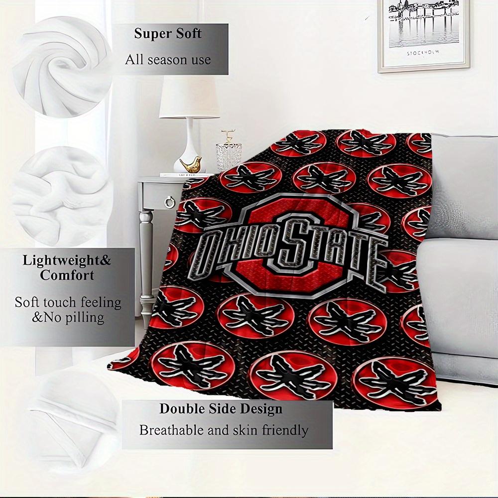 1pc Ohio State,Buckeyes,FootballTheme Digital Printed Flannel Blanket, Super Soft Plush Fleece Bed Cover, Multi-Function Four Seasons Hypoal