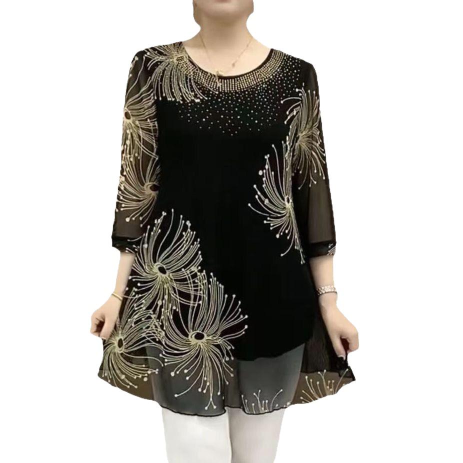 Мамина летняя футболка миди большого размера с сетчатым принтом