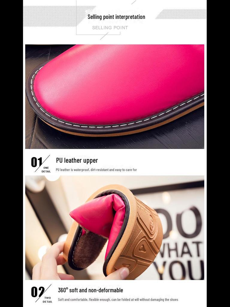 Водонепроницаемые кожаные шлепанцы слипоны с теплой плюшевой подкладкой для пар