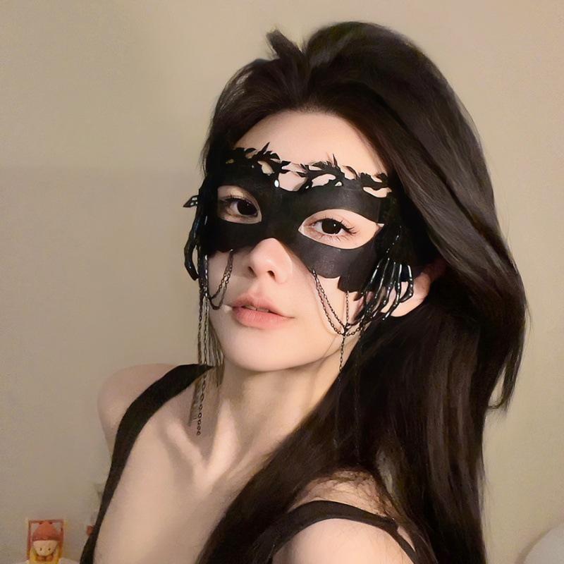 Black Lace Half Face Mask for Girls - Floral Eye Mask for Cosplay, Masquerade, or Halloween Party