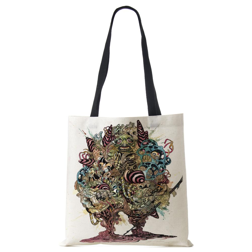 Painting Abstract Canvas Shoulder Bag Women Print Harajuku Casual Shopping Tote Bag Reusable Travel School Students Book Handbag