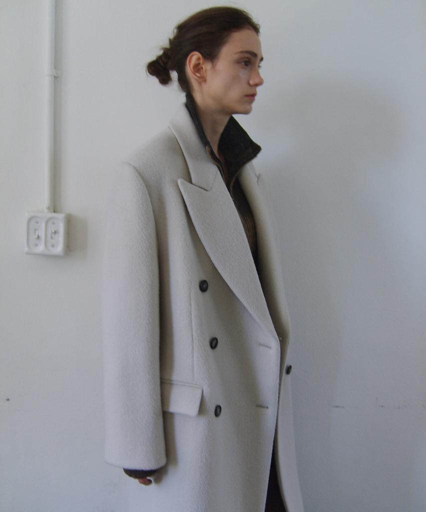 En Or [Alpaca 20%] Double Breasted Tailored Coat - Ivory