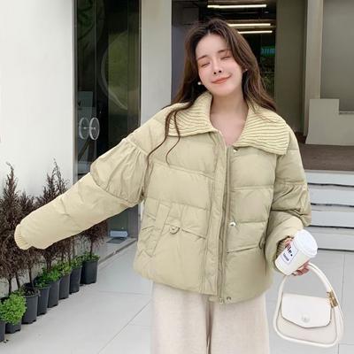 Белая утиная пуховая женская короткая корейская версия вязаный воротник кукольный воротник пуховик женская новая свободная и тонкая куртка оптом