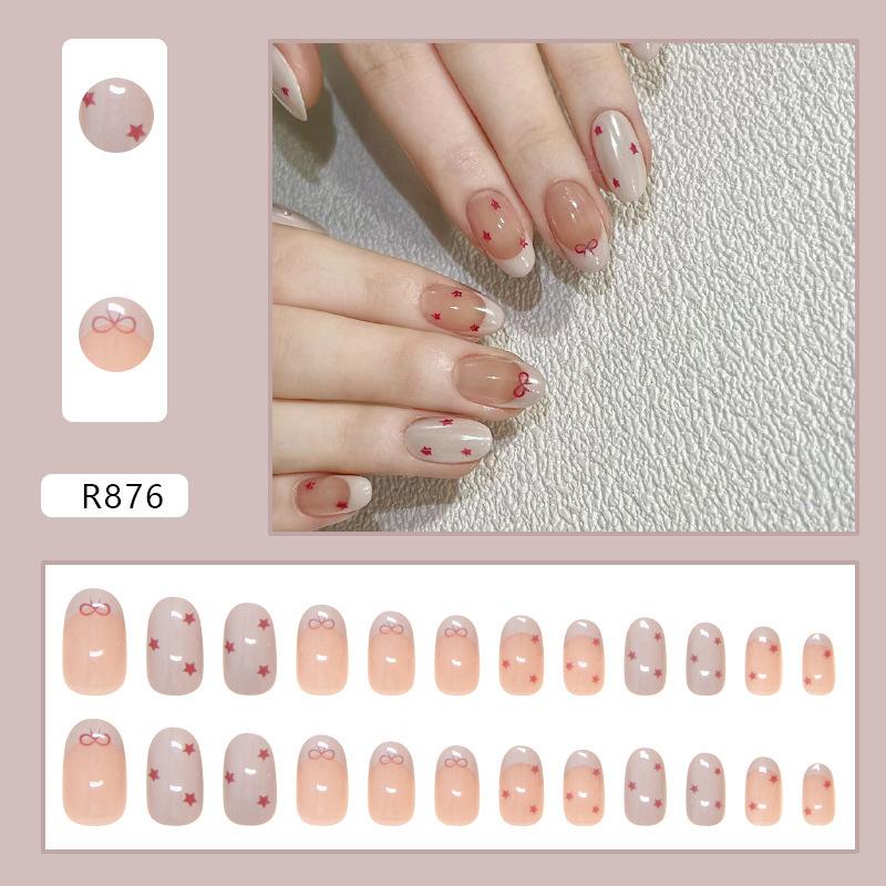 Wearing Nail Pieces French Bow Removable Nail Pieces Nail Art Patch Nail Pieces Simple Fake Nail Pieces 24 Pieces