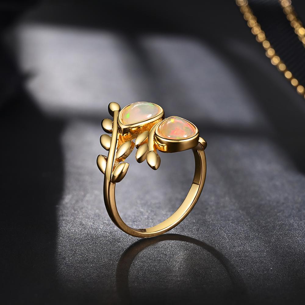 925 Sterling Silver Opalwomen Ring Tree Leaves Design Pear Shape Natural Gemstones Fine Jewelry for Wife Anniversary Birthday Gift