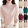 Women's Fashion Retro Velvet Literary Embroidery High Neck Long Sleeve T-Shirt Top