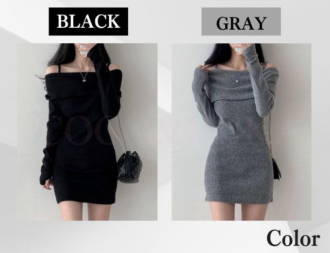 Коко Юка Вязаное Облегающее Мини Сексуальное Платье-Туника с Длинными Бретелями на Плечах Размер и Платье с Открытыми Плечами, Рукава, С Открытыми Плечами, Милое, Женское,