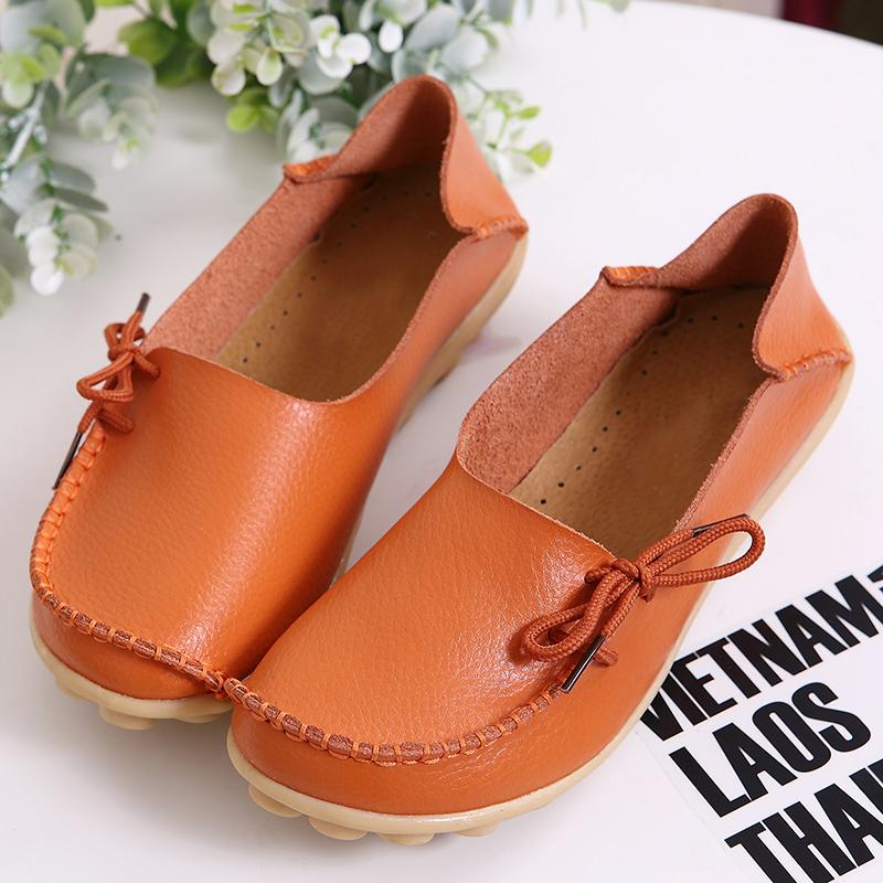 Women Platform Shoes Genuine Leather Mom Shoes Lace-Up Adjust Tightness Retro Comfy Walking Non-Slip Large Size Shoe