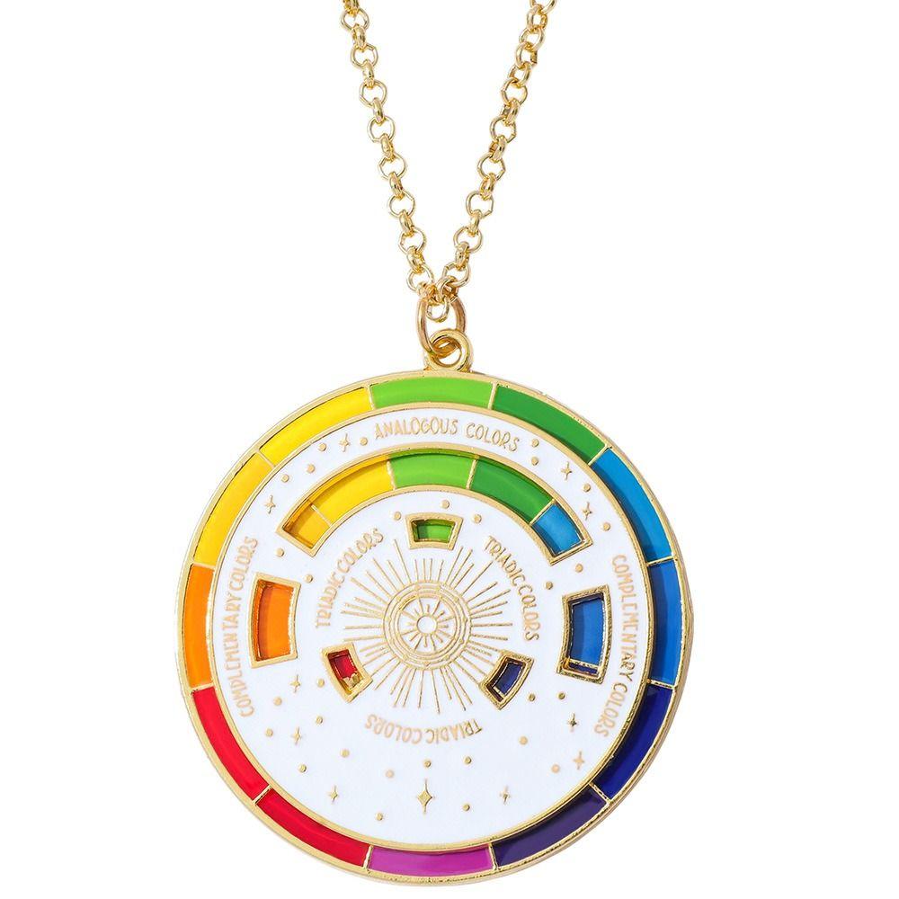 Adjustable Chain Color Wheel Necklace Unique Palette Pendant Fashion Rotating Round Pendant Gift