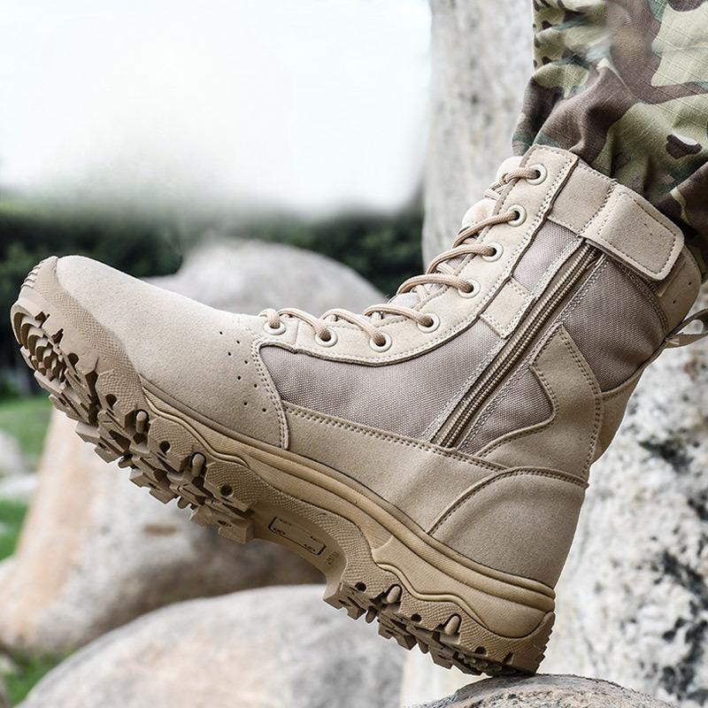 Outdoor High Top Desert Boots Soft Soled Combat Training Boots Men's Breathable Hiking Shoes Spring and Autumn Tactical Shoes Anti Slip Hiking Shoes