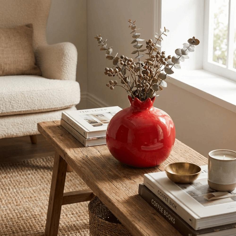 Handmade Simulated Pomegranate Vase Fruit Shaped Bud Vase Ornament Gift Desk Vase Desktop Decor