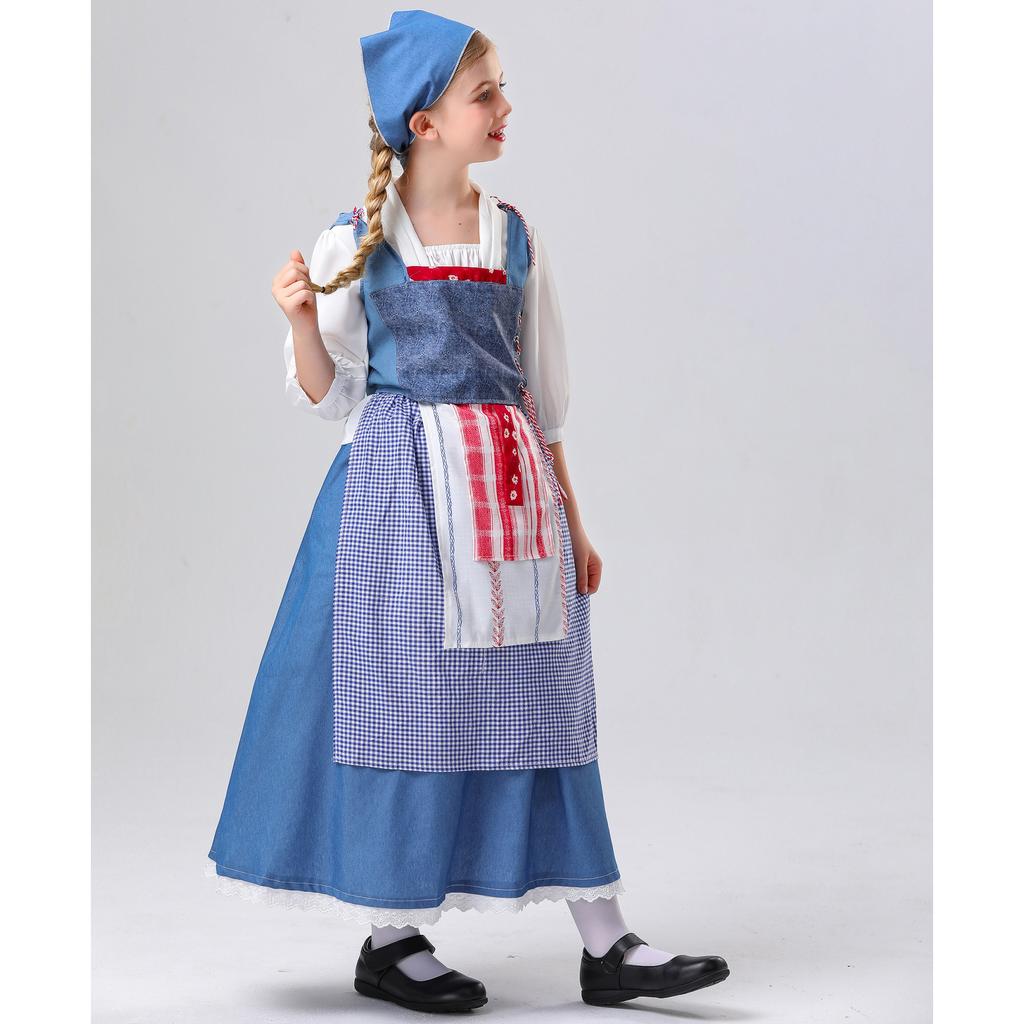 Halloween children French manor maid cospay costume medieval pastoral maid long dress parentchild outfit