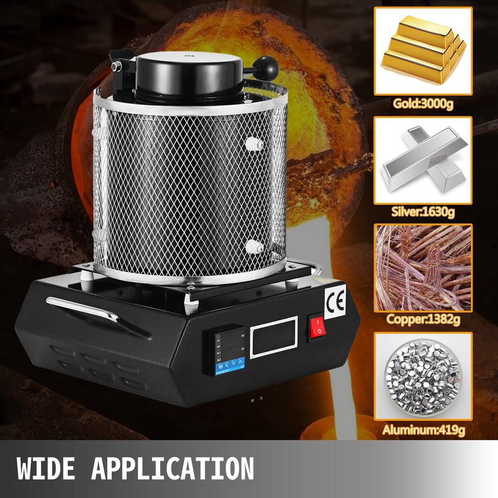 Gold Melting Furnace, 1350W, 1150 Max Temperature, Digital Electric Melting Furnace Machine, with 3 kg Ceramic Crucible, for Casting Refining Precious