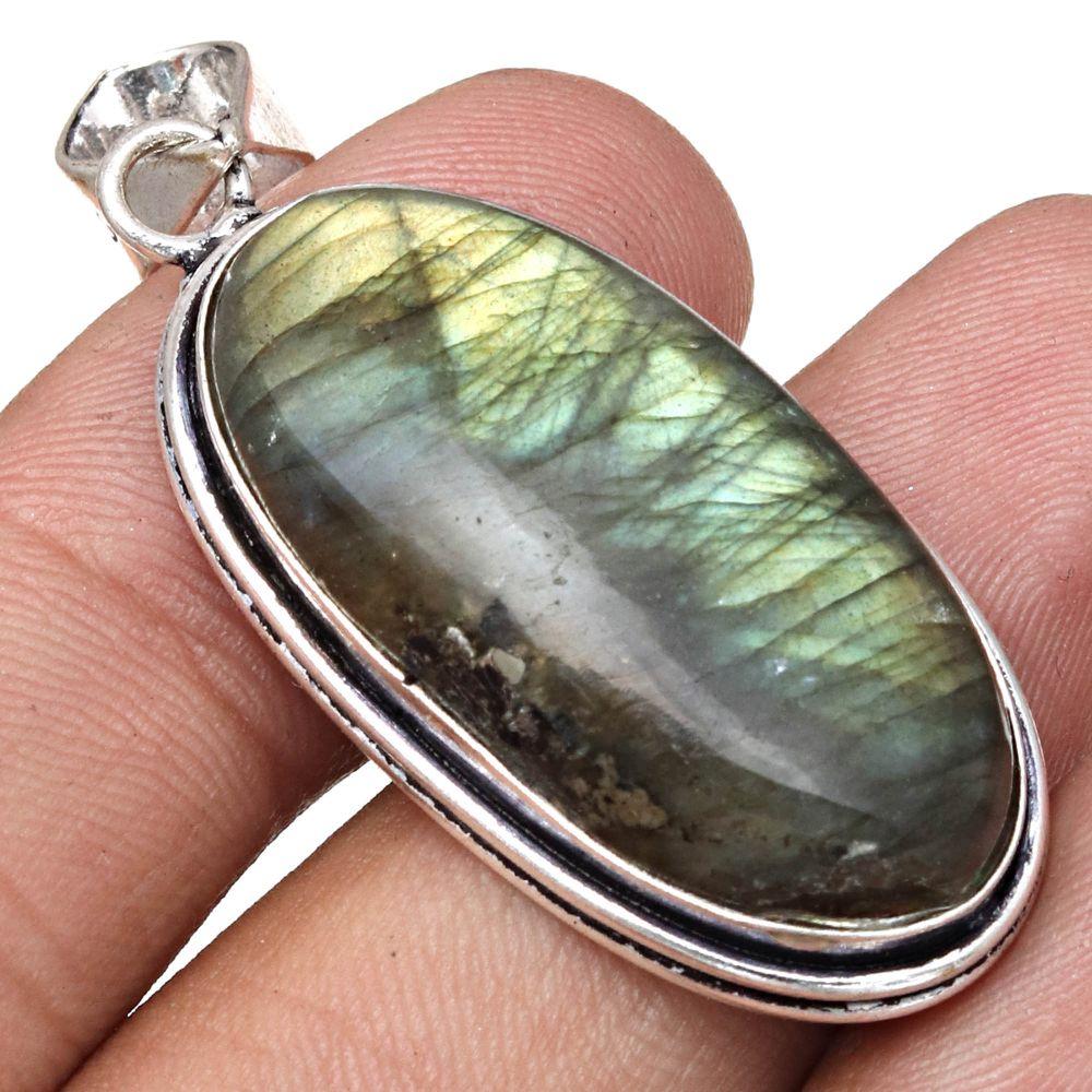 Pendant Shiney Labradorite Gemstone Handmade Silver Jewelry 2"