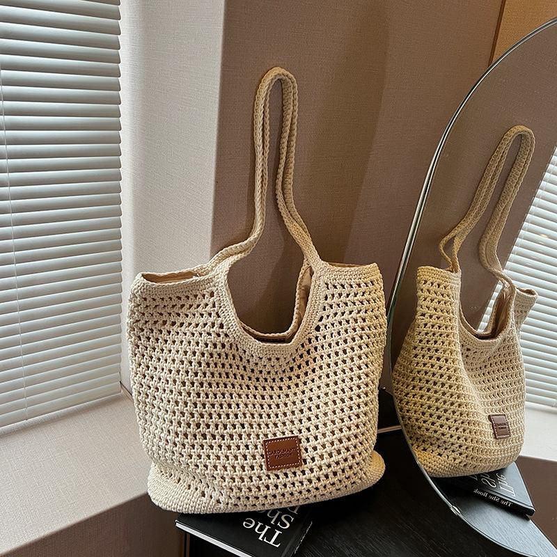 Hollow Woven Bag Women's Summer New Knitted Bag Large Capacity Shoulder Messenger Tote Bag Vacation Beach Bag