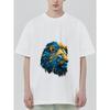 Lion Head Graphic T Shirt Black Blue and Yellow Lion Print Casual Wear for Men and Women Streetwear Fashion Unisex Top