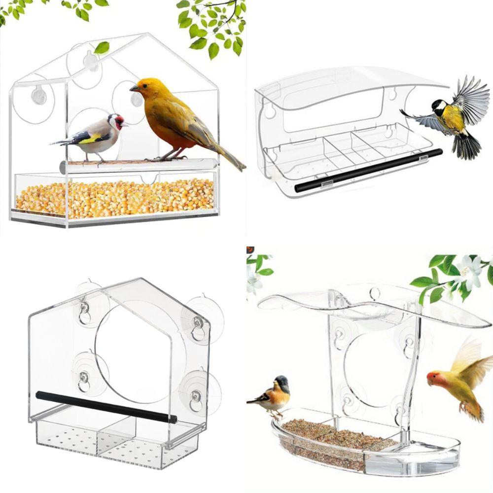 Suction Cups Window Bird Feeder Dual Seed Tray Clear Bird Feeder Bird Feeding Bowl Bird Viewing