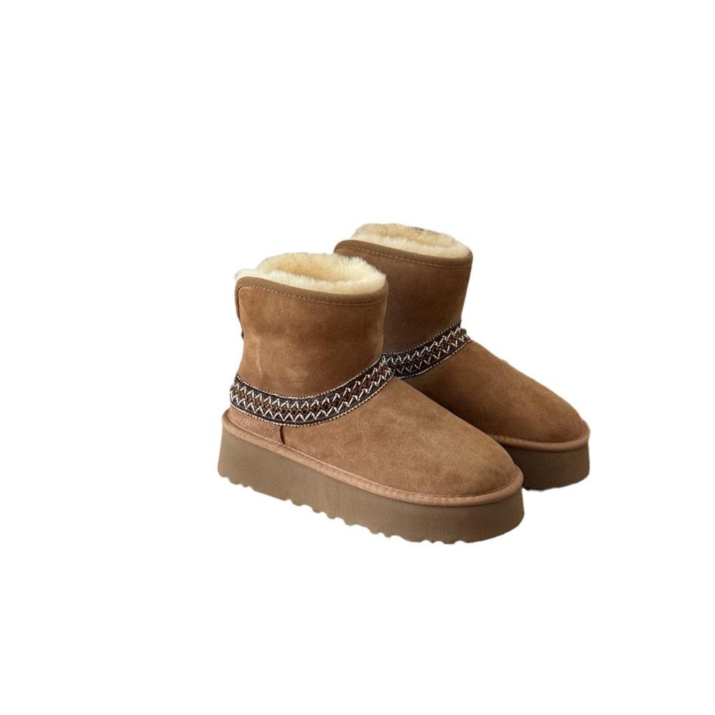 Меховые интегрированные этнические зимние сапоги женские 2025 зимние новые на толстой подошве можно носить двумя способами нескользящие полусапоги женские