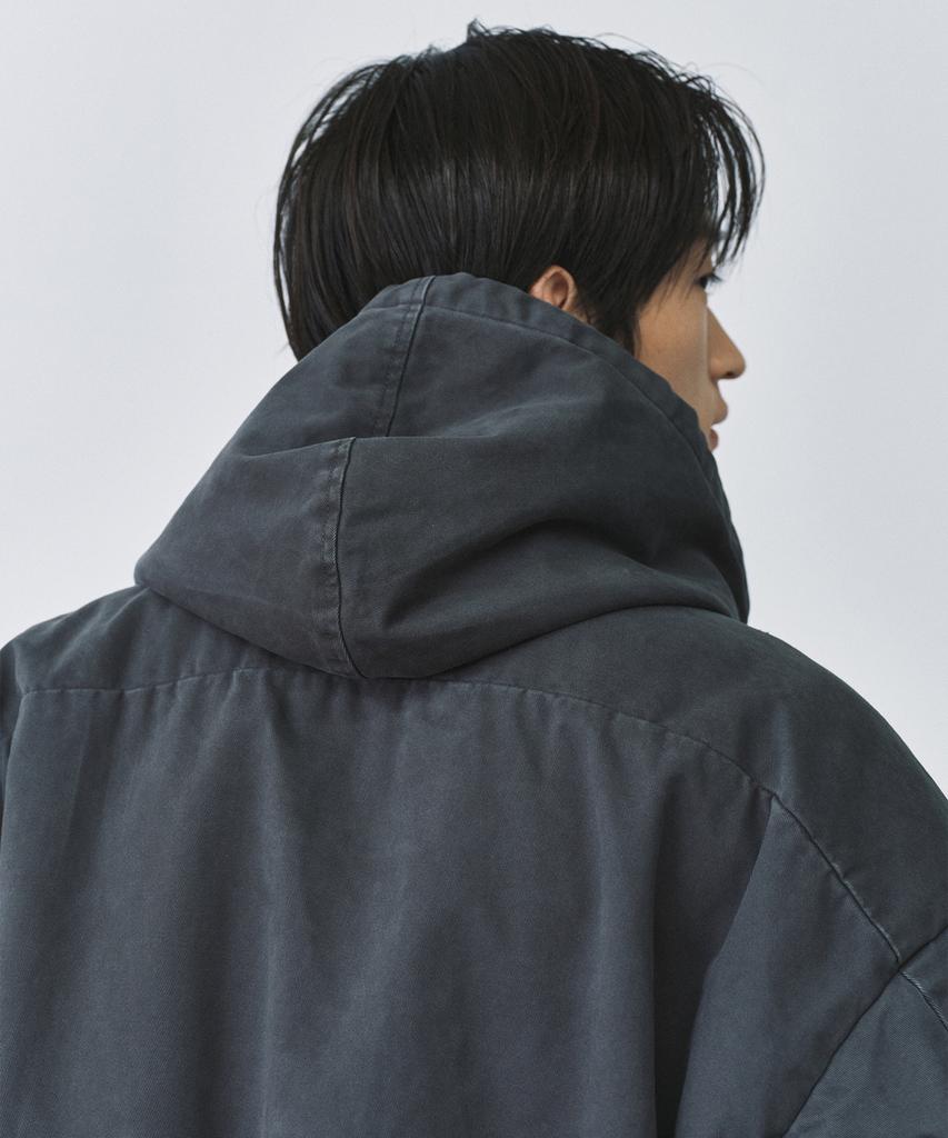 Branded Shirring Hood Bomber Jacket [Vintage Charcoal]