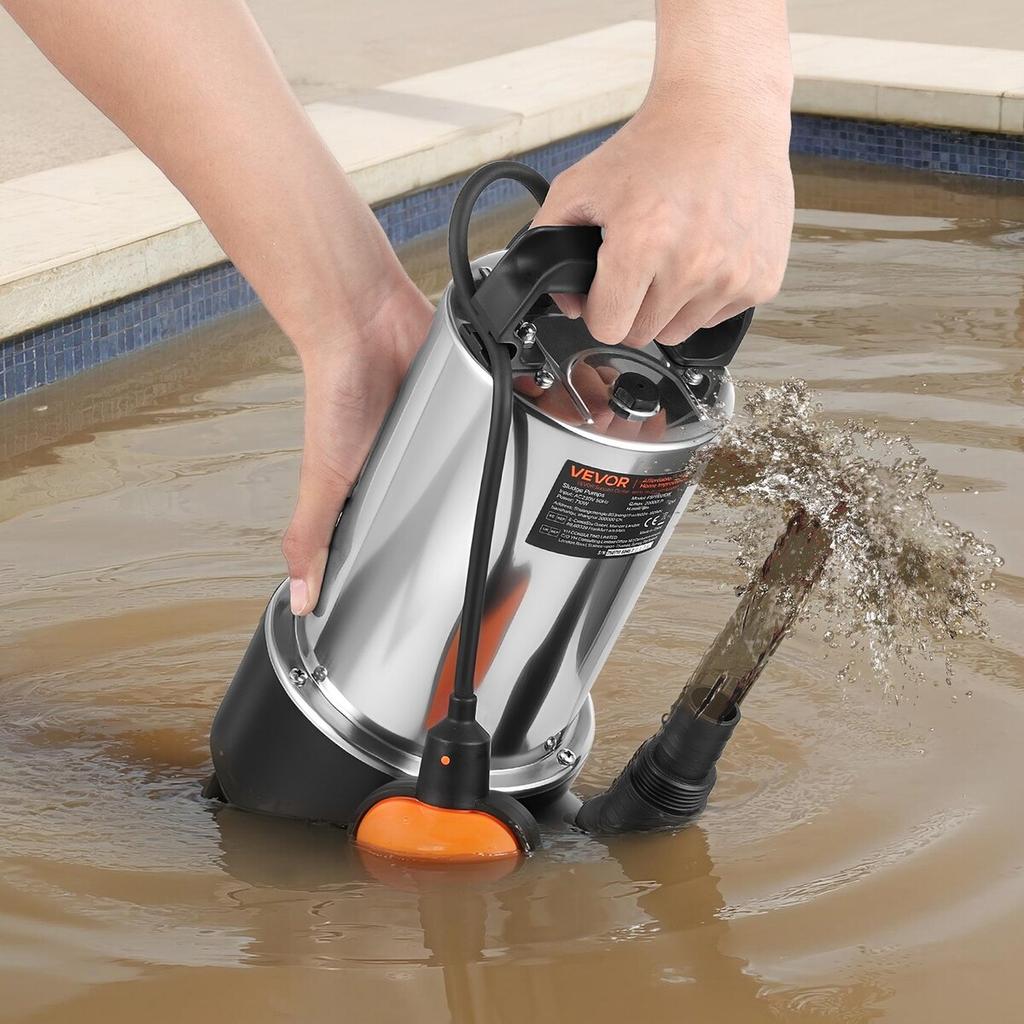 710W Submersible Sump Pump, 20000 L/H, Stainless Steel Submersible Sewage Dirty Clean Water Pump with Automatic Float Switch, Long Cord, 9M Max Lift,