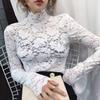 Women's Lace Tops Hollow Jacquard Long Sleeves Fashion Shirt