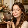 Металлическая сетчатая кормушка для птиц в форме совы с цепью и декоративным основанием для подвешивания в саду, на заднем дворе.
