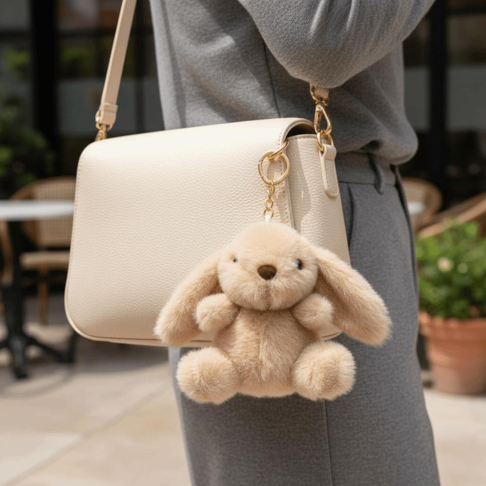 Fluffy Soft Rabbit Plush Pendant Metal Ring Rabbit Plush Key Ring Rabbit Fur Keychains Women Girls