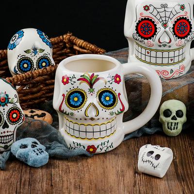 1 шт. 12 унций Хэллоуинская керамическая кружка-череп, уникальный стиль, домашняя чашка для напитков с ручкой для чая и горячего шоколада