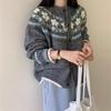 Women's Korean Style Color Block Retro Knit Cardigan - Autumn/Winter Fair Isle Jacquard Loose Sweater Coat