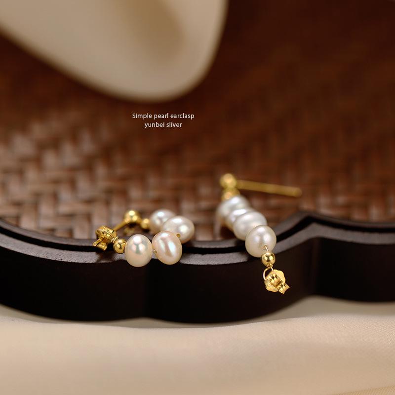 Серьги-кольца из серебра 925 пробы с пресноводным жемчугом - Французский и корейский стиль, модные серьги-пусеты от инфлюенсера