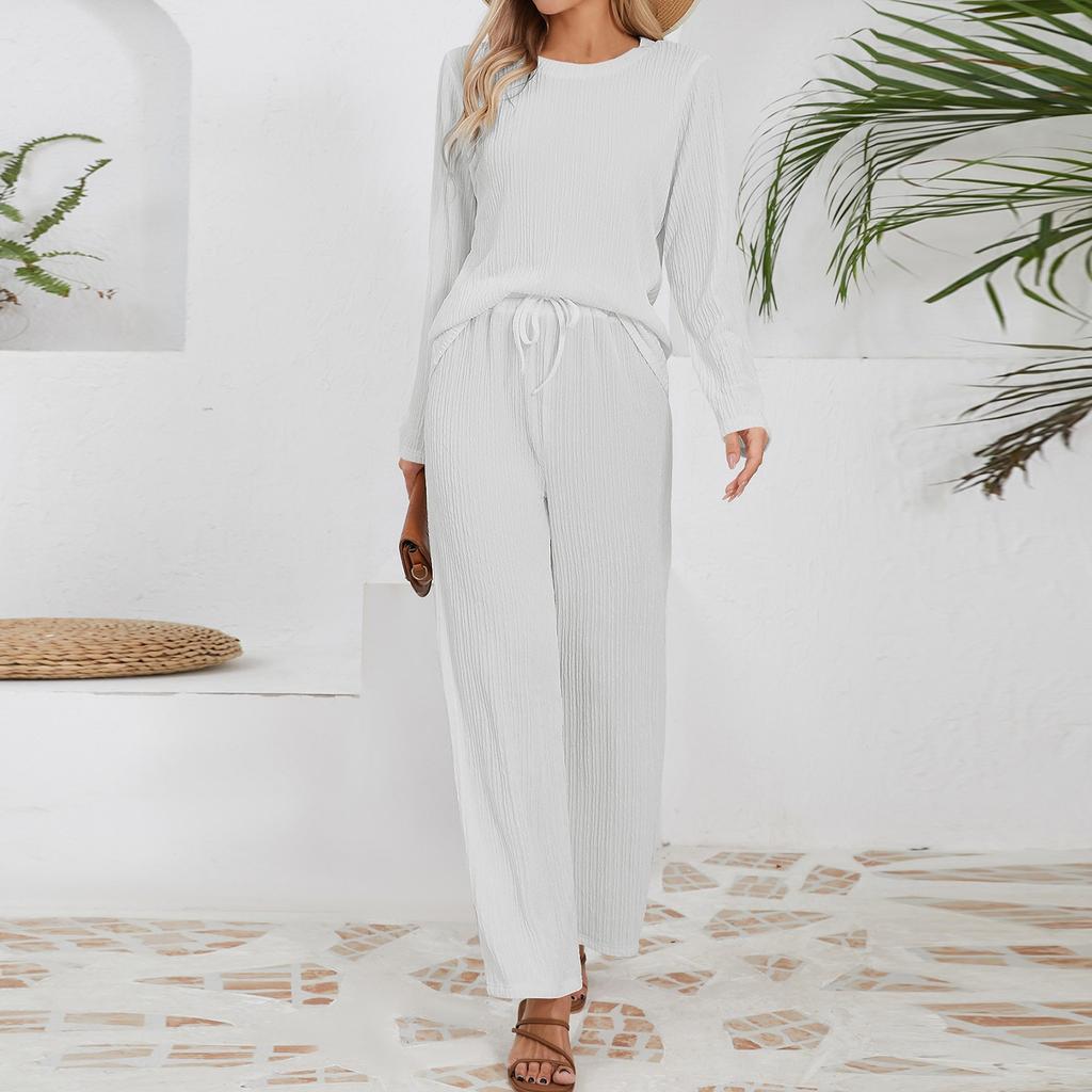 Женские осенние комплекты из двух частей, топы с длинным рукавом, футболки, длинный удобный повседневный свободный костюм