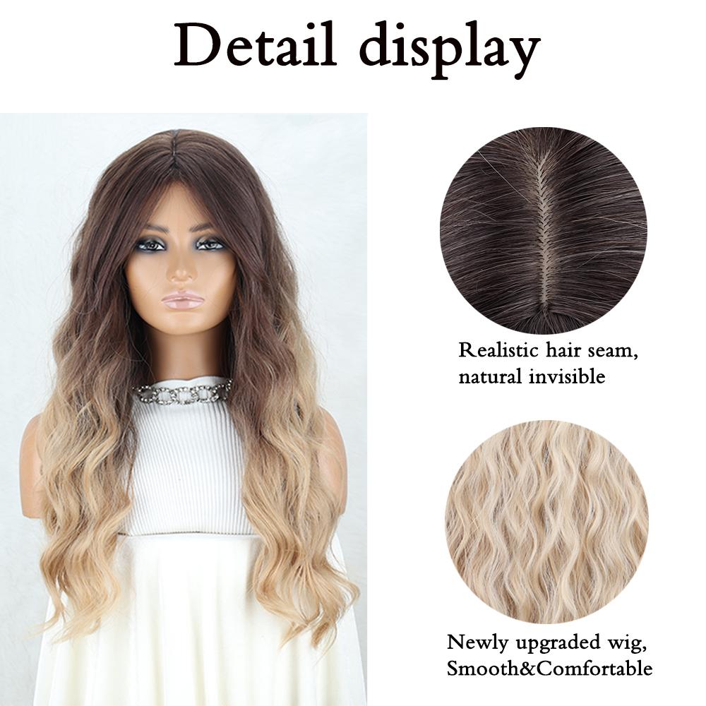 Синтетические длинные волнистые парики, смешанные коричневые светлые парики с челкой, натуральные парики для женщин, повседневные вечерние