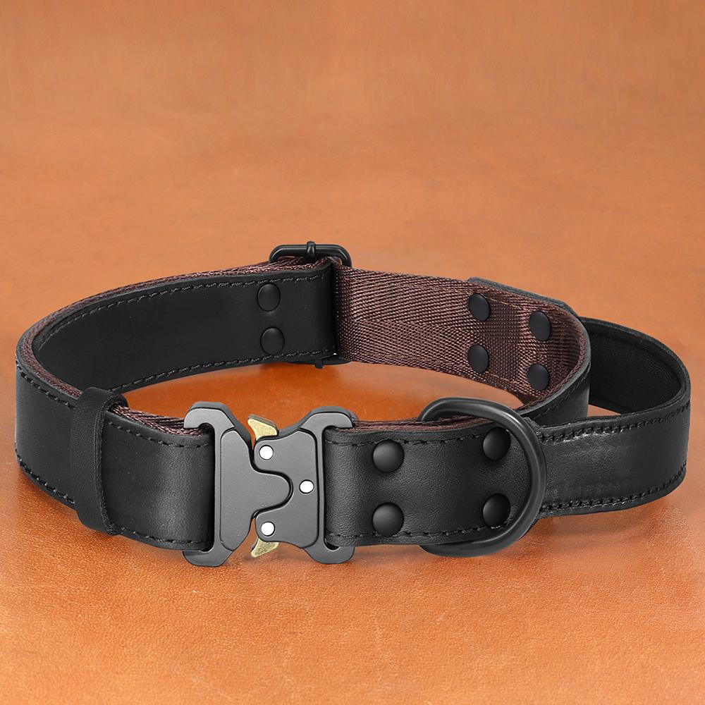 Soft Real Leather Dog Collar Genuine Leather Durable Collars with Safe Buckle Handle for Medium Large Dogs German Shepherd