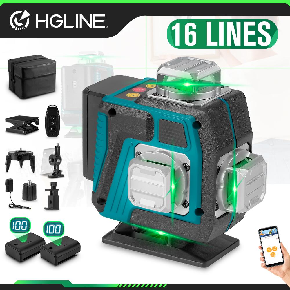 HGLINE 16 линий 4D лазерный уровень нивелир инструмент дисплей мощности автоматический 360℃ горизонтальный и вертикальный перекрестный лазерный станок