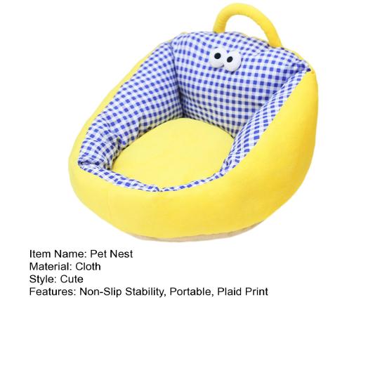Pet Nest Bed Cartoon Style Striped Plaid Print Non-Slip Bottom Small-Medium Dogs Cats Nest Three-sided Embrace Pet Bed