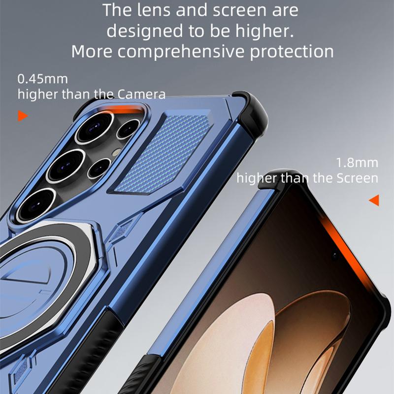 KEYSION Противоударный магнитный чехол для Samsung S25 Ultra 5G S25+Plus с вертикальной живой металлической кольцевой подставкой, чехол для телефона Galaxy S25 Edge