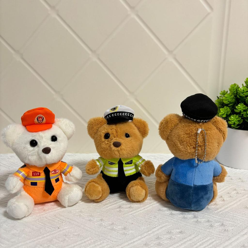 Police bear doll Traffic police bear pendant plush toy doll Fire police bear schoolbag pendant keychain