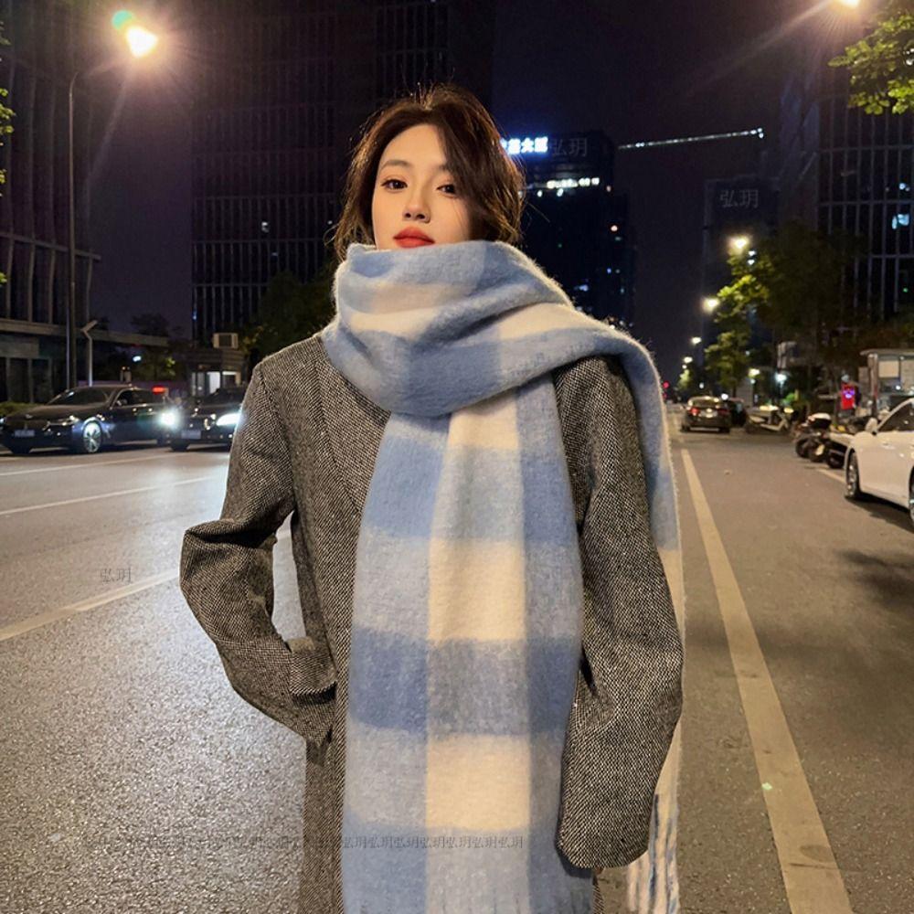 Warm Winter Cashmere Scarf Stripe Pattern Thickened Shawl Wrap New Long Tassel Scarves Women